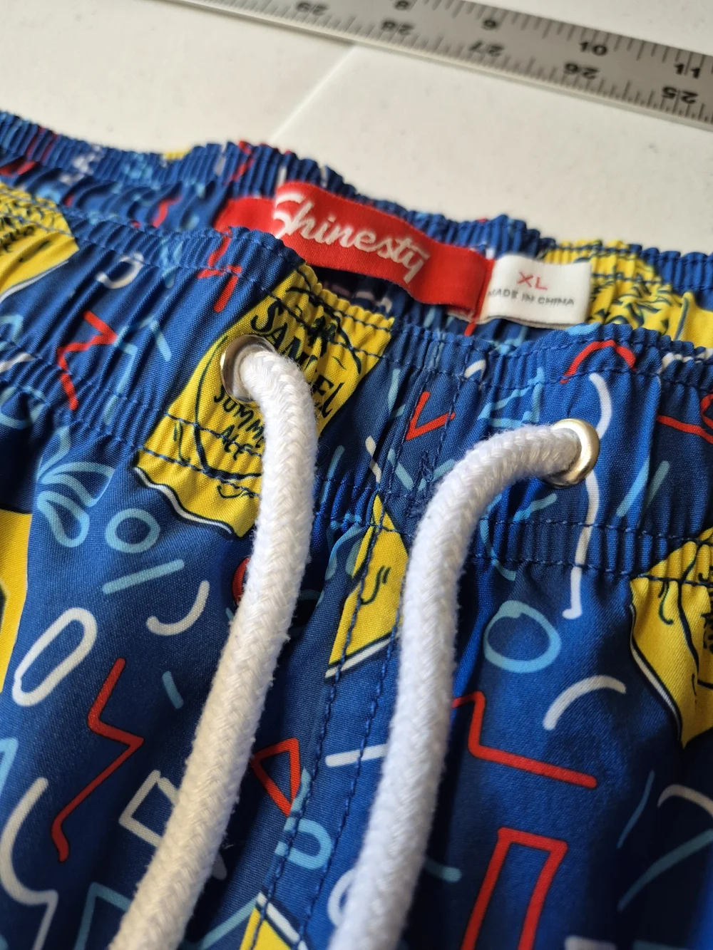 Men's Blue Swim Trunks with Yellow Can Print - Samuel Adams Inspired 4433/6